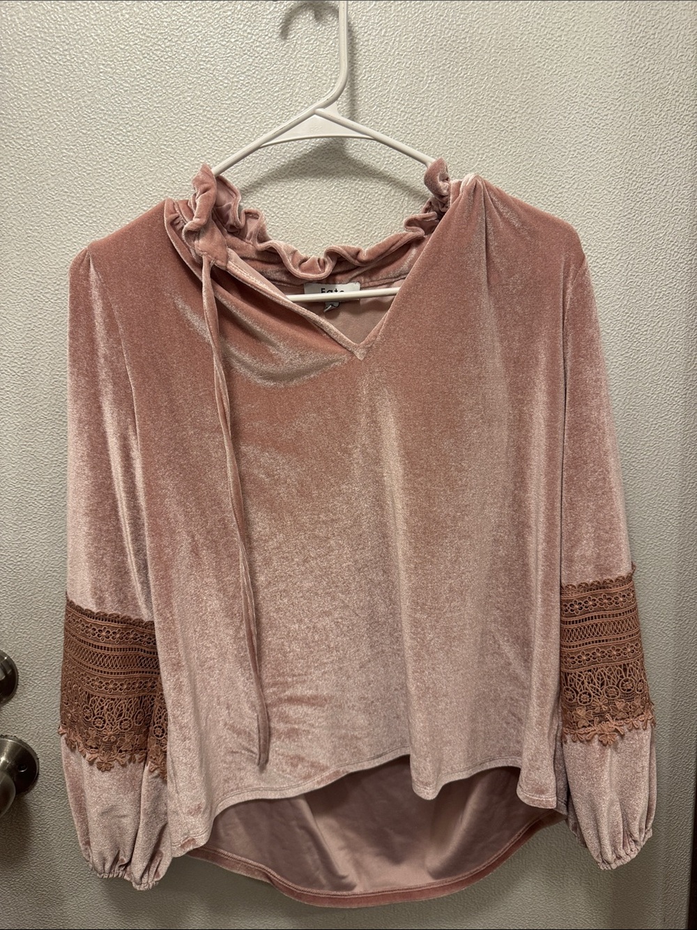 Fate Dusty Rose Velvet Ruffle Tie-Neck Blouse